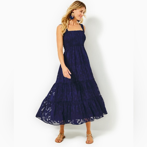 Lilly Pulitzer Dresses & Skirts - LILLY PULITZER SIZE MEDIUM HADLY SMOCKED MAXI DRESS *TRUE NAVY SIZE XL